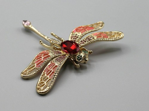 Broche grande rojo libélula broche amarillo tono dorado joyería símbolo de cambio - Imagen 11 de 12