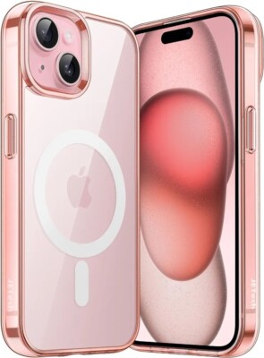 JETech Magnetic Case for iPhone 15 Plus 6.7-Inch, Phone Bumper Cover Rose Gold