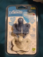 Dr Brown's Happy Paci 0-6m Silicone Baby Pacifiers New 2 Pack BLUE/WHITE   Ship
