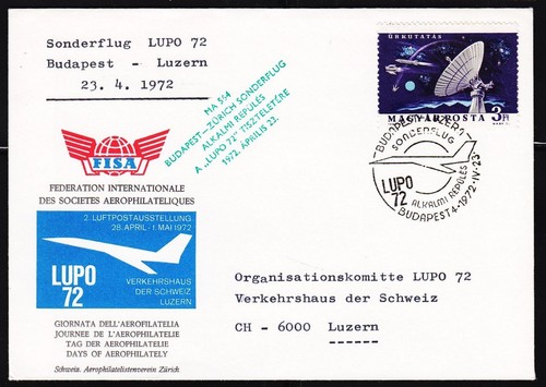 MALEV 1972 "Budapest - Luzern" Sonderflug zur LUPO`72 !! -selten-