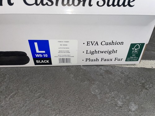 32 Degrees Heat Plush Women's Cushion Slides Size Large 9/10 Black Faux Fur NEW - Picture 5 of 6