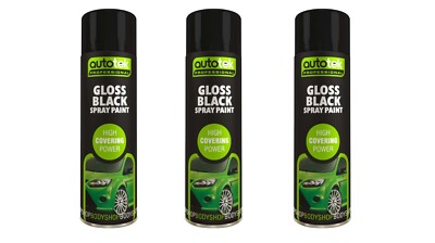 3x Autotek Gloss Black Spray Paint 500ml