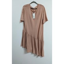 Zara Knit Oversized Nude Pink Dress With Asymmetric Ruffle Size S