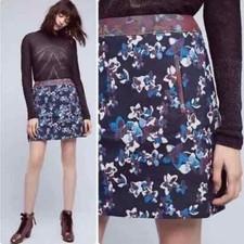Anthropologie Maeve Cardana Purple Brocade Blue Floral Lined Mini Skirt Size 2