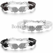 Vintage Angel Wing Leather Braided Men's Women Cuff Bangle Bracelet Wristband