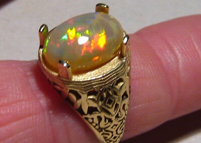 Welo opal ring grams solid 14k gold Filigree setting B5 