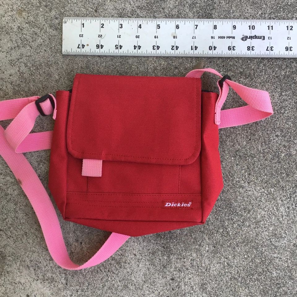 Dickies Shoulder Bag Canvas Small Cross Body Red Pink Yak Pak 6" x 8" - Image 4 of 4