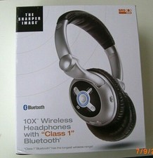 SHARPER IMAGE 10X WIRELESS HEADPHONES " CLASS 1" BLUETOOTH SILVER NEW FOLDABLE