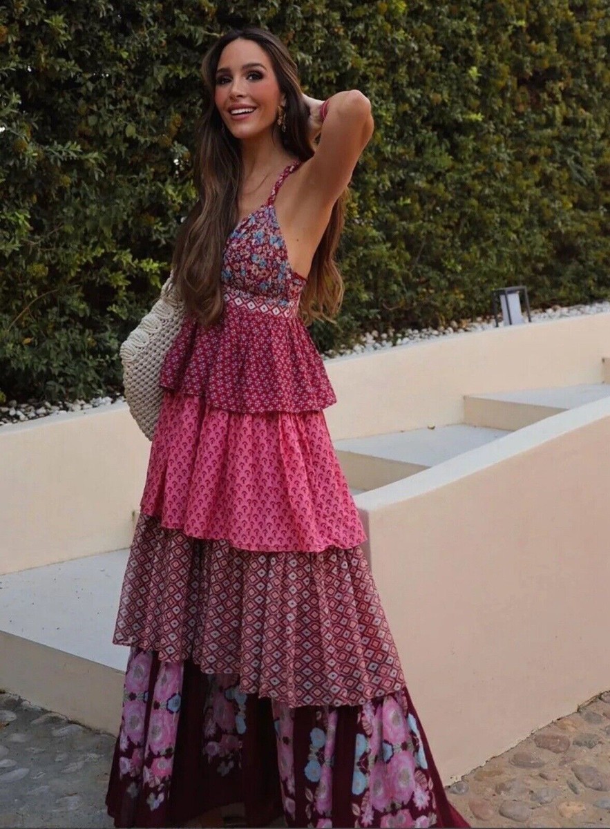 可憐なブーゲンビリア柄 フリル マキシドレス by De La Vali NWT ZARA Printed Ruffled Cotton Maxi Dress Multicolored