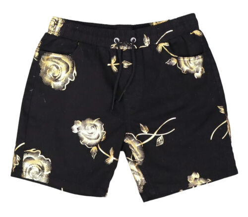 Drill Clothing Rose Floral Shorts Mens Black Gold Stretch Medium - Picture 1 of 6