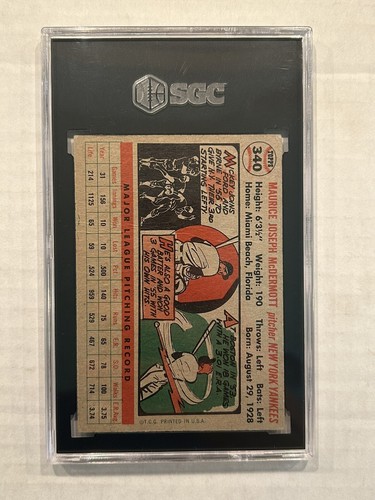 1956 Topps Mickey McDermott New York Yankees #340 SGC 2 - Picture 2 of 2