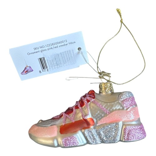 Anthropologie Red & Pink Sneaker Glass Tennis Shoe Hand Blown Glass Ornament NWT - Picture 3 of 4