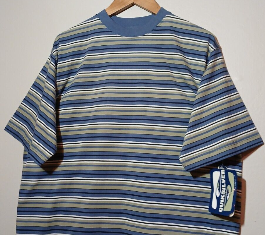 Vintage Quiksilver Stripe Blue Tee 90s Y2K USA Skate Surf OG Vintage Quiksilver Stripe Blue Tee 90s Y2K USA Skate Surf OG