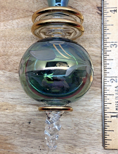 Hand Blown Glass Christmas Ornament Mirrored Turquoise and 24k Gold Egypt MINT! - Picture 4 of 7