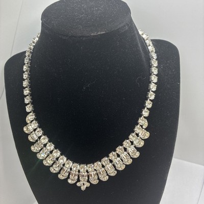 Eisenberg Ice Necklace Runway Statement Choker 13-19  Clear Rhinestones Vintage