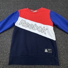 Reebok Sweater Youth Large Red Blue Colorblock Pullover Crewneck Logo Training