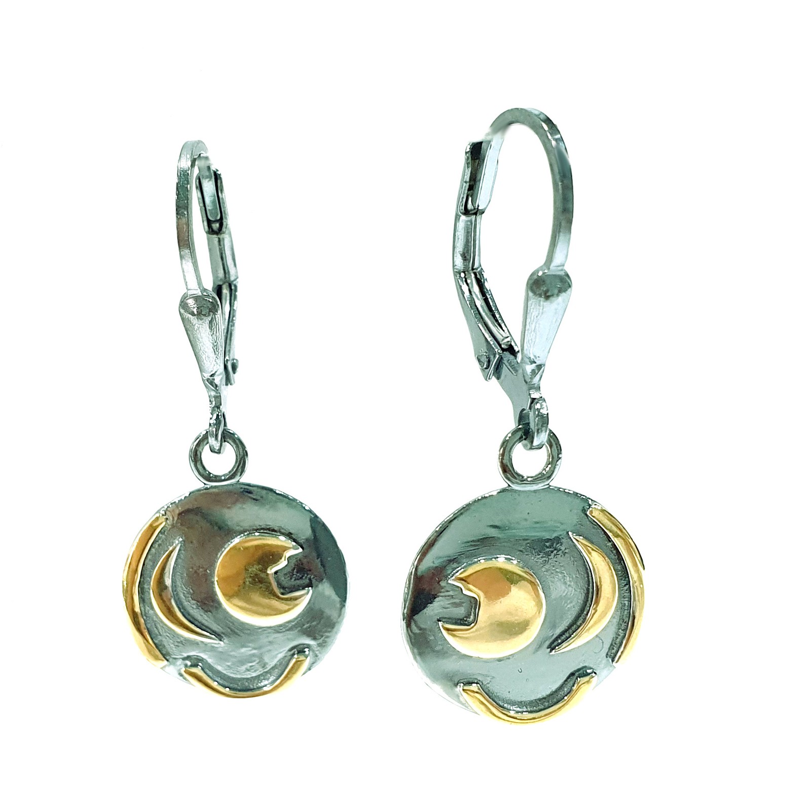 Earrings 12mm Sky Disc from Nebra made of 925 silver partially gold-plated