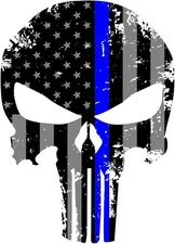 K9King Punisher Skull 5.5 x 4 Inch Tattered Subdued Us Flag Reflective Decal wit