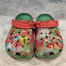 Disney Christmas Crocs M4 W6 Holiday Clogs Mickey Minnie Pluto Present Charm Red