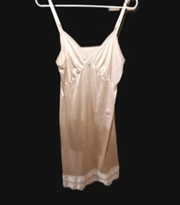 Vintage Sears Nylon V-Neck Satiny Nightgown  Sz 38  Adjustable Straps  Beige