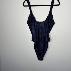 Vtg Victoria's Secret Bodysuit Womens Medium Navy Blue Floral Teddy Lingerie