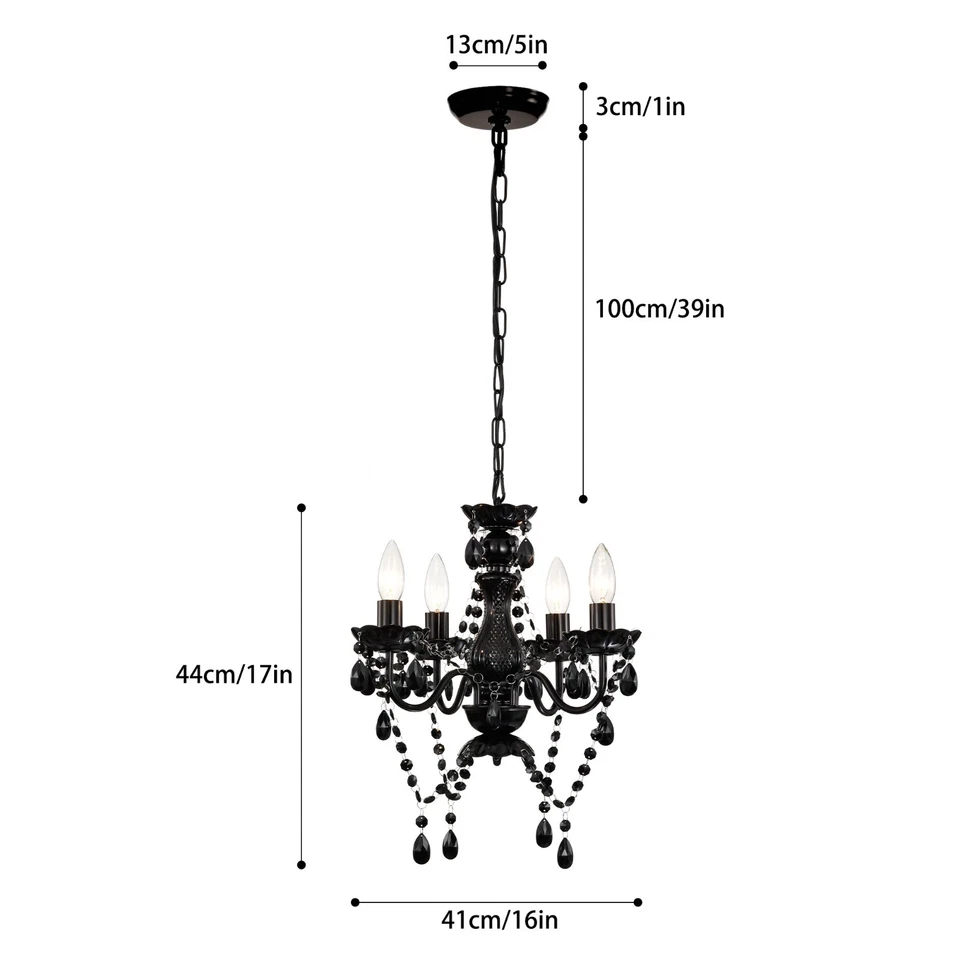 Lámpara de techo pequeña de cristal negra con 4 luces para dormitorio Foto 2 de 4