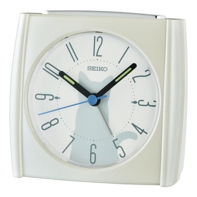 SEIKO Square Non Ticking Bedroom Alarm Clock Jade White 4 Inches 3 Functional