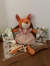 Hazel Village 2013 Flora Fox Pink & White Stripe Ear * Organic *Blue Script Tag