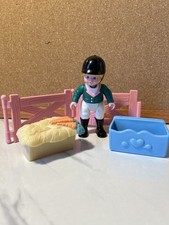 Fisher Price Loving Family 1995 Set of 5 Jockey Doll Pink Fence Hay Bale Holder