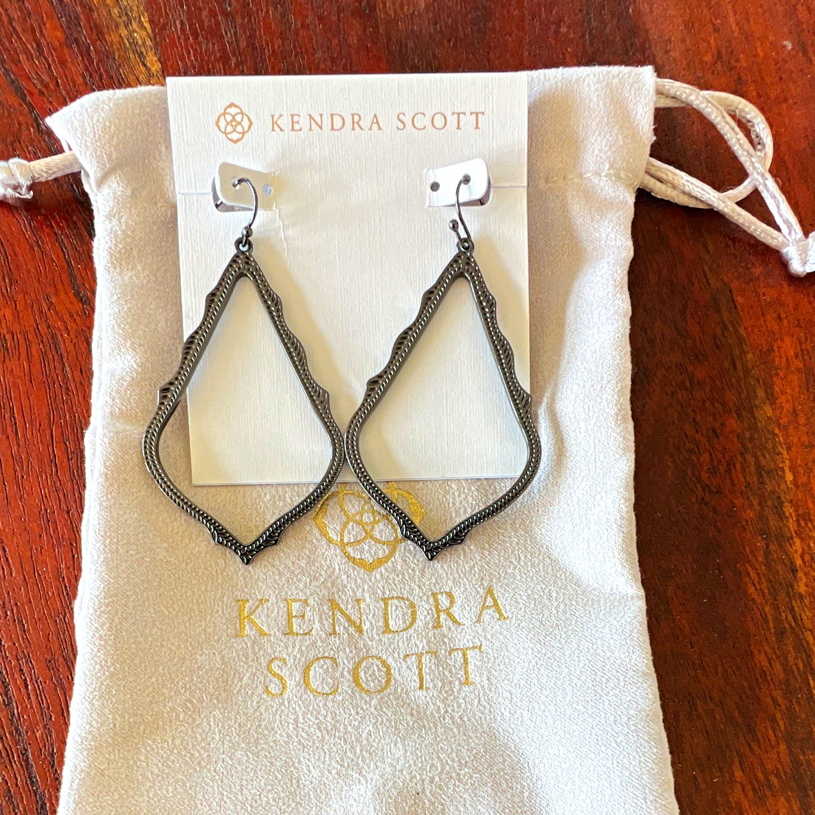 Kendra Scott Teardrop Dangle Drop Hook Earrings Gray Metal No Stone