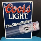 Vintage 1990s Coors Light 24” Bar Sign Silver Bullet Metal Tin Decor Man Cave