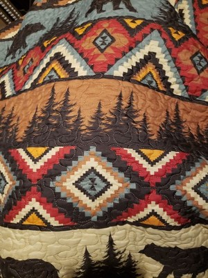 Southwestern Geometric Quilted Quilt Queen Multicolor Bear Tree Animals Nature