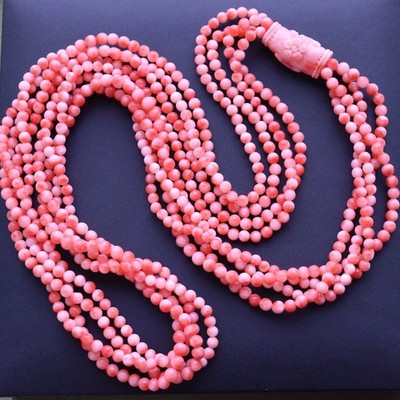 Unusual Japanese Misu Coral Necklace with Carved Coral Piece - NO TARIFF