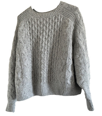 Grobstrickpullover mit Zopfmuster Universalfaden Damen M grau Pulli Sweater