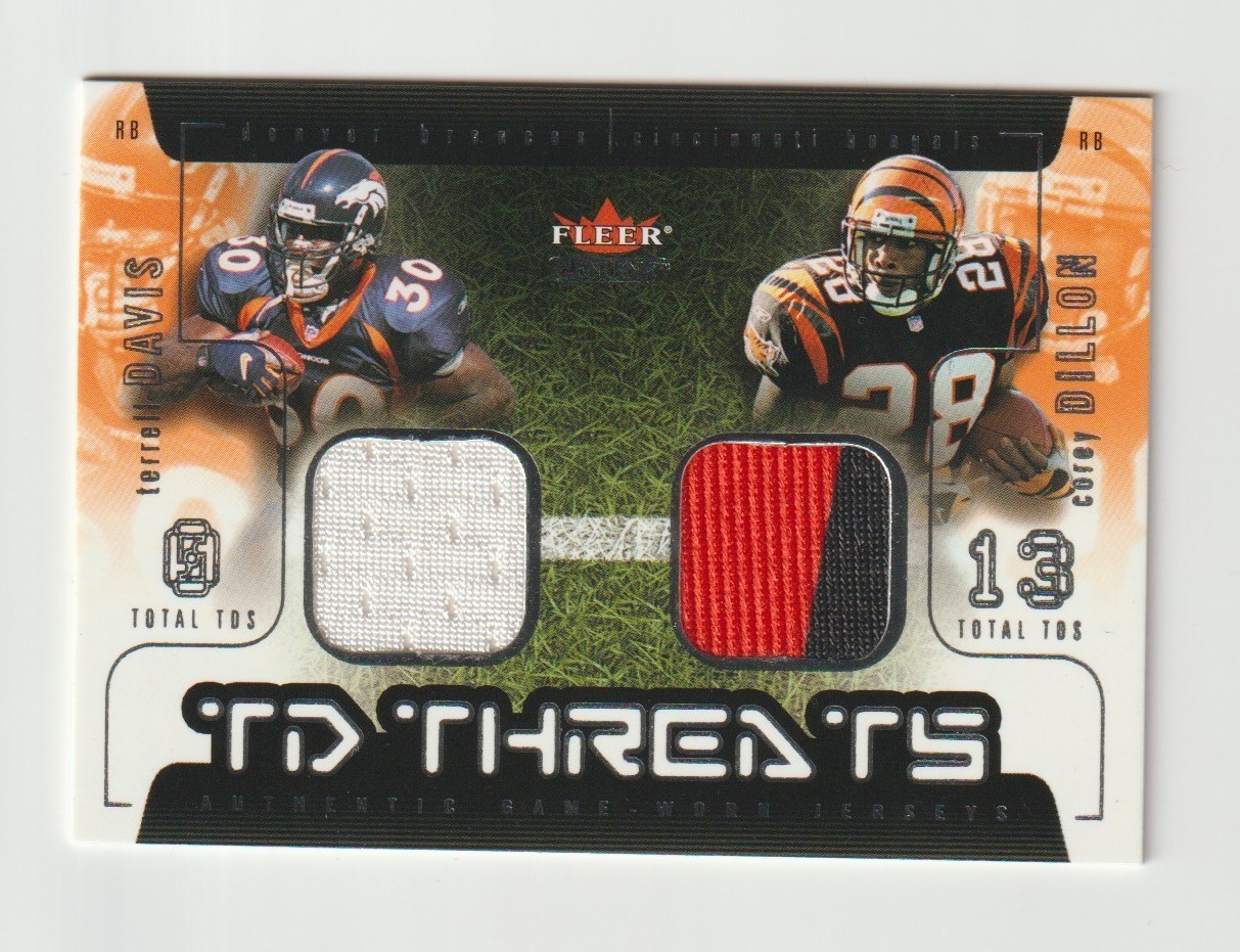 2002 Fleer Genuine Terrell Davis Corey Dillon TD Threats Dual Jersey *BCGUYS*