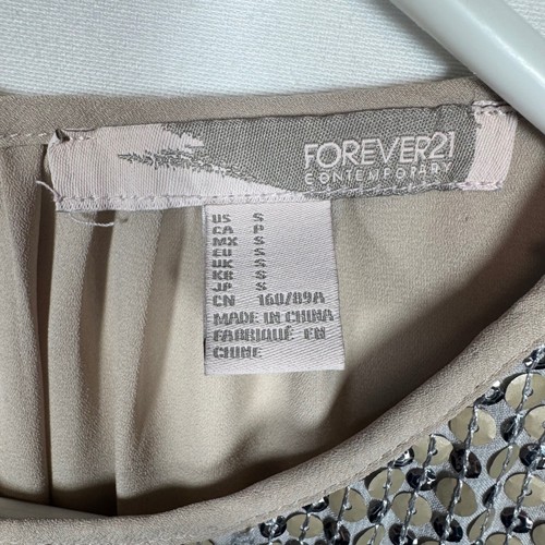 Camicetta donna Forever 21 paillettes argento senza maniche canotta festa taglia small - Foto 3 di 8