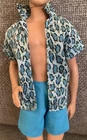 Vintage Barbie Animal Lovin Safari Ken Doll Blue Leopard Shirt 1989 #1351