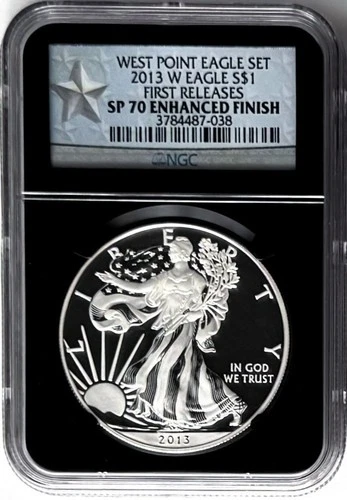 2013 W SILVER EAGLE ENHANCED FINISH WEST POINT MINT SET FIRST RELEASES NGC SP70