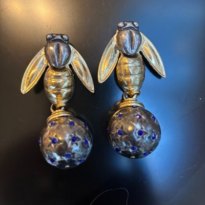 Vintage Gas Bijoux St.Tropez Earrings Clip-On Bee Comete Comet 80s STUNNING