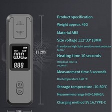 Alcohol Breathalyzer with Automatic Shut Down Feature for Extended Battery Life