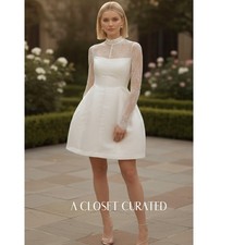 BHLDN Long-Sleeve High-Neck Lace Fit & Flare Mini Dress White 4 NWT