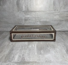 Clear Acrylic Tissue Box Cover Massage Parlor Novelty Brown Trim Bathroom Decor