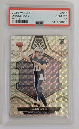 2024 Panini Mosaic - #303 Drake Maye RC - Silver Mosaic Prizm - PSA 10 GEM MINT