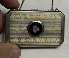 VTG 1920s ELGINITE (E.A.M.) Art Deco Compact w/ Mirror Rose Floral Design 2.75in