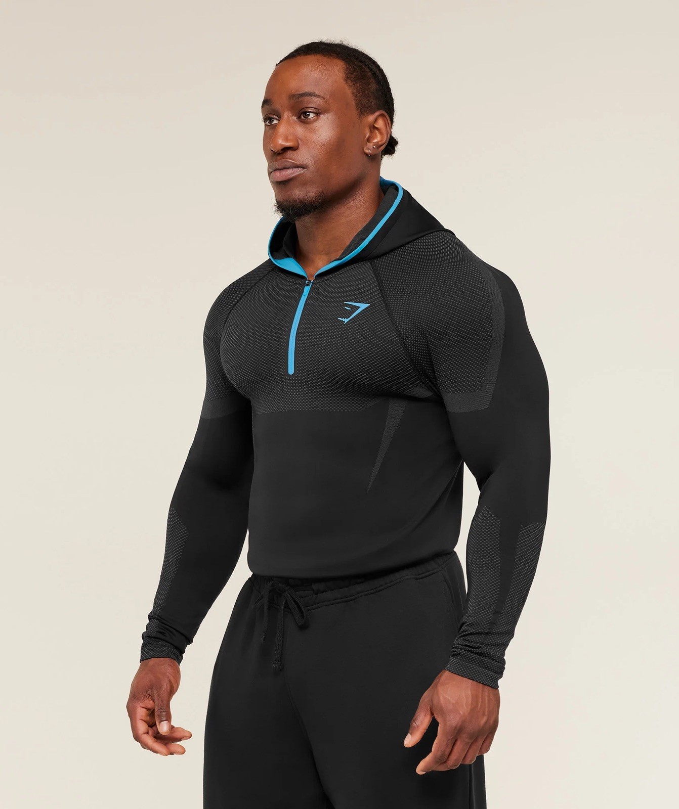Gymshark Compression Fit Workout Hoodie – Onyx V1 Style – Black & Blue– Size M image 2
