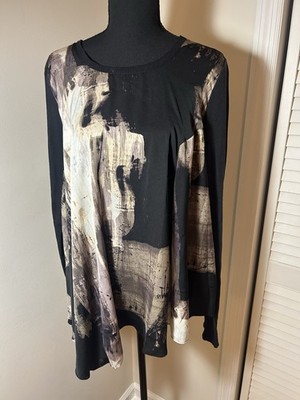 Simply Vera Vera Wang Women's Abstract Blouse Round Neck Long Sleeve L