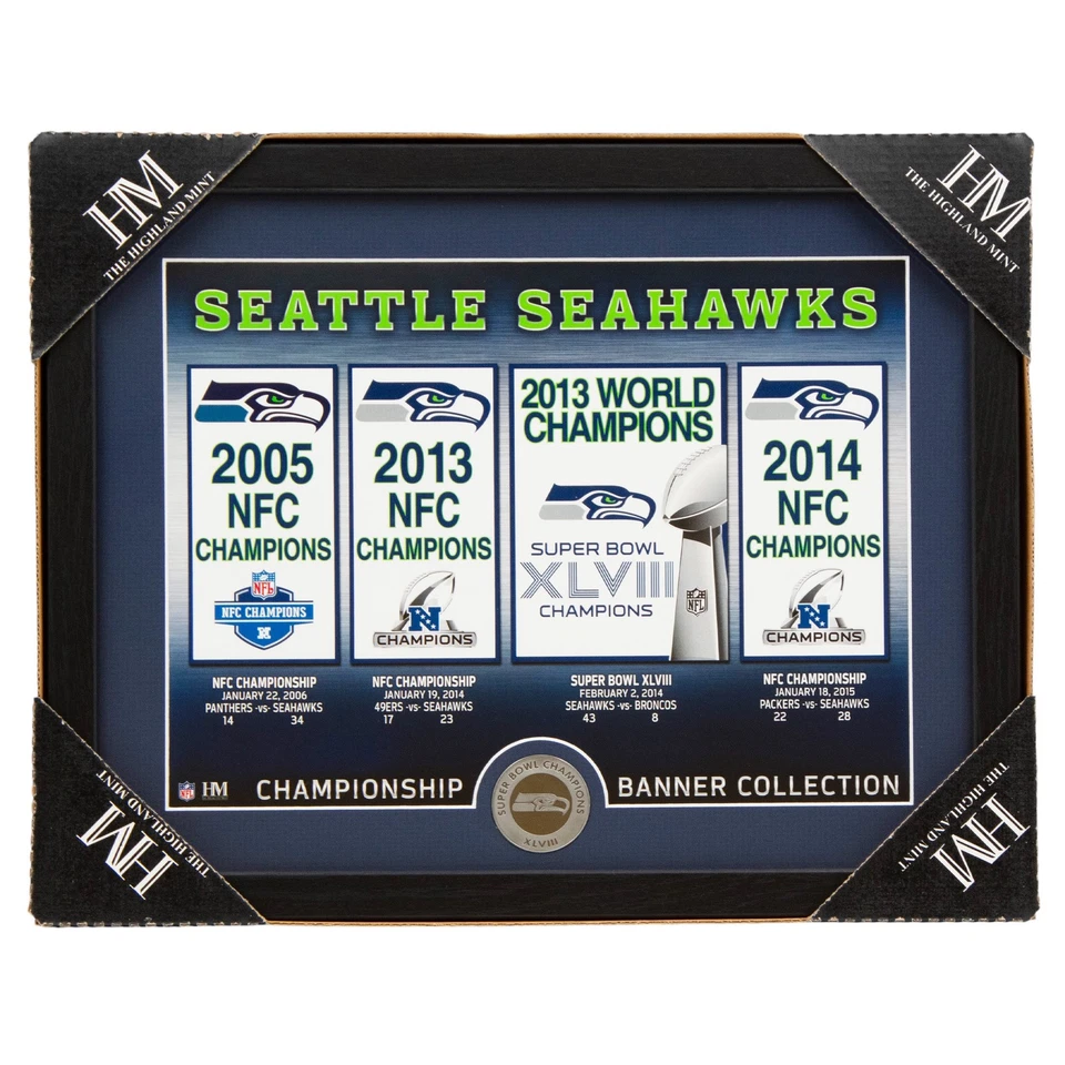 NFL Seattle Seahawks Highland Como Nuevo Super Bowl Campeones Banner Colección Foto 4 de 4