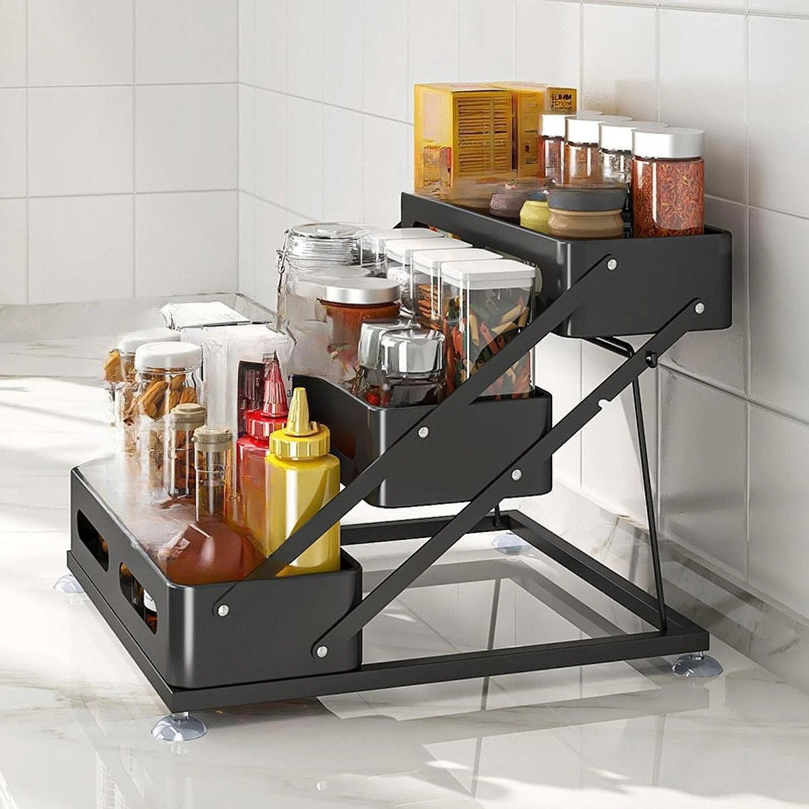 3 Tier Spice Rack Cabinet Seasoning Rack Space Saving Practical Seasoning Holder