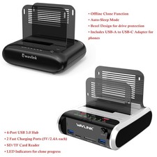 Dual-Bay SATA Docking Stations 2x16TB Support Offline Clone USB 3.0 USB 3.0 UASP