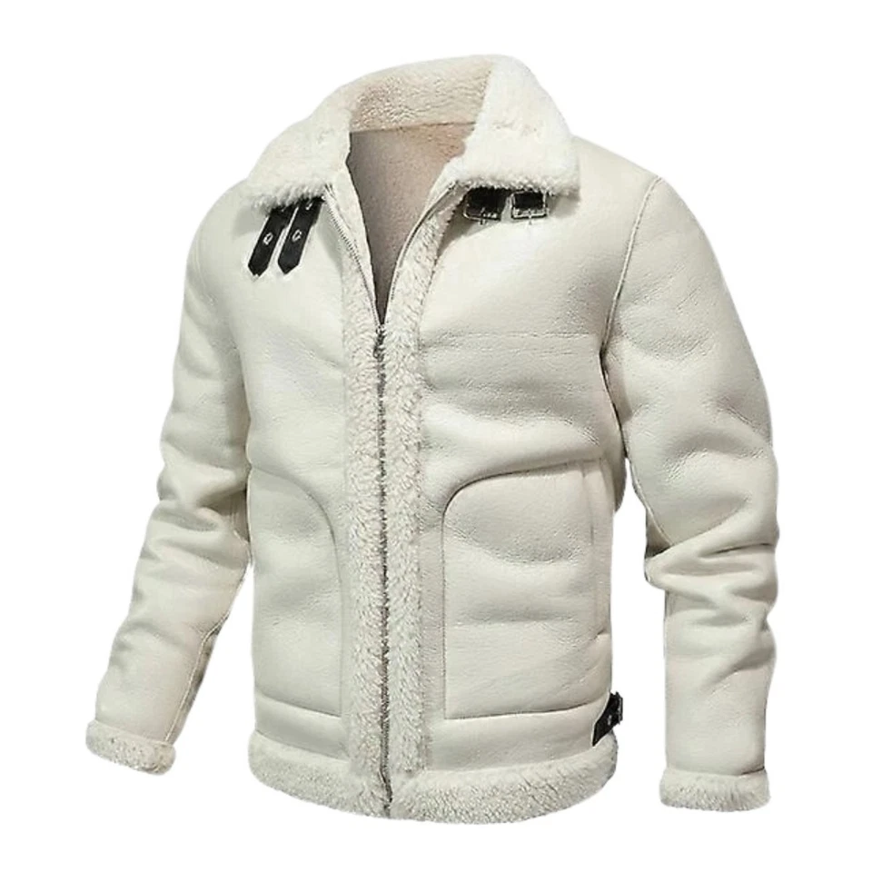 Chaquetas de cuero de aviador de vuelo para hombre B3 abrigo de piel sintética de piel de oveja real Foto 3 de 4